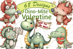 Dino-Mite Clipart PNG, Cute Baby Dinosaur Valentine Clip Art Product Image 1