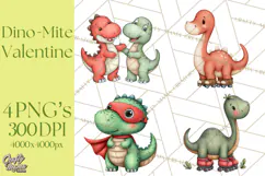 Dino-Mite Clipart PNG, Cute Baby Dinosaur Valentine Clip Art Product Image 1