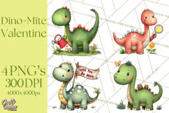 Dino-Mite Clipart PNG, Cute Baby Dinosaur Valentine Clip Art Product Image 1