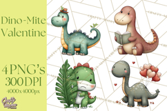 Dino-Mite Clipart PNG, Cute Baby Dinosaur Valentine Clip Art Product Image 1