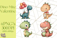 Dino-Mite Clipart PNG, Cute Baby Dinosaur Valentine Clip Art Product Image 1