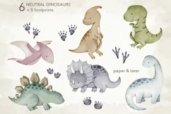 Watercolor Neutral Dinosaur Clipart, Cute Baby Dino PNG Product Image 3