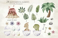 Watercolor Neutral Dinosaur Clipart, Cute Baby Dino PNG Product Image 4