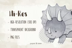 Watercolor Neutral Dinosaur Clipart, Cute Baby Dino PNG Product Image 2
