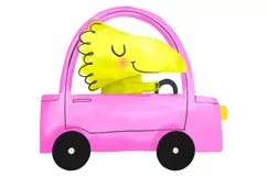 Funny dinosaurs on cartoon cars. Childish funny dino driver Product Image 2