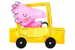 Funny dinosaurs on cartoon cars. Childish funny dino driver Product Image 4