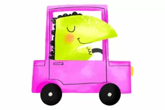 Funny dinosaurs on cartoon cars. Childish funny dino driver Product Image 5