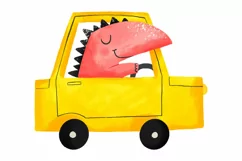 Funny dinosaurs on cartoon cars. Childish funny dino driver Product Image 6