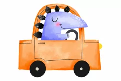 Funny dinosaurs on cartoon cars. Childish funny dino driver Product Image 7