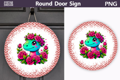 Pink Floral Dino Door Sign | Cute Round Decor Product Image 1