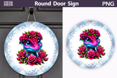 Pink Floral Dino Door Sign | Cute Round Decor Product Image 1