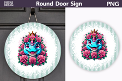 Pink Floral Dino Door Sign | Cute Round Decor Product Image 1