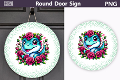 Pink Floral Dino Door Sign | Cute Round Decor Product Image 1
