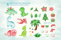 Watercolor Christmas Dinosaurs Clipart, Cute Xmas Dino PNG Product Image 3