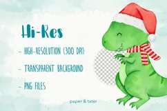 Watercolor Christmas Dinosaurs Clipart, Cute Xmas Dino PNG Product Image 2
