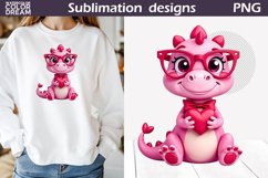 Cute Pink Dinosaur Clipart | Valentines Day Dino Sublimation Product Image 1