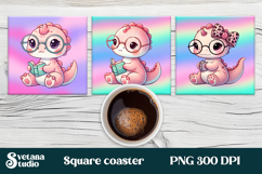 Cute baby dinosaur square coaster | Cute animal coaster Product Image 1