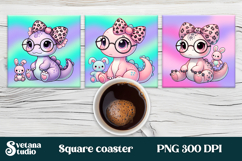 Cute baby dinosaur square coaster | Cute animal coaster Product Image 1