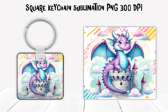 Cute funny dragon square keychain | Animal keychain PNG Product Image 1