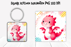 Cute funny dragon square keychain | Animal keychain PNG Product Image 1