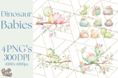 Cute Baby Dinosaurs Clipart PNG, Watercolor Dinosaur Product Image 1