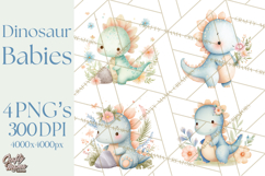 Cute Baby Dinosaurs Clipart PNG, Watercolor Dinosaur Product Image 1