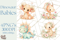 Cute Baby Dinosaurs Clipart PNG, Watercolor Dinosaur Product Image 1