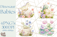 Cute Baby Dinosaurs Clipart PNG, Watercolor Dinosaur Product Image 1