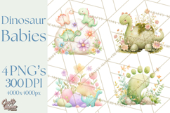 Cute Baby Dinosaurs Clipart PNG, Watercolor Dinosaur Product Image 1