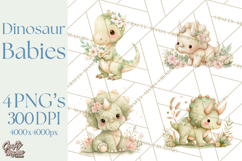 Cute Baby Dinosaurs Clipart PNG, Watercolor Dinosaur Product Image 1