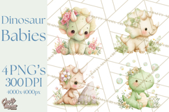 Cute Baby Dinosaurs Clipart PNG, Watercolor Dinosaur Product Image 1
