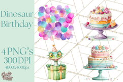 Dinosaur Birthday Clipart PNG, Watercolor Dino Birthday Product Image 1