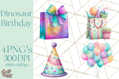Dinosaur Birthday Clipart PNG, Watercolor Dino Birthday Product Image 1