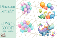 Dinosaur Birthday Clipart PNG, Watercolor Dino Birthday Product Image 1