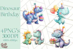 Dinosaur Birthday Clipart PNG, Watercolor Dino Birthday Product Image 1