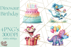 Dinosaur Birthday Clipart PNG, Watercolor Dino Birthday Product Image 1
