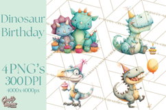 Dinosaur Birthday Clipart PNG, Watercolor Dino Birthday Product Image 1