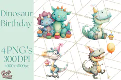 Dinosaur Birthday Clipart PNG, Watercolor Dino Birthday Product Image 1