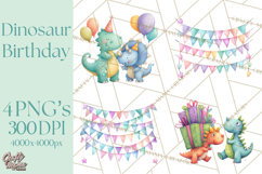 Dinosaur Birthday Clipart PNG, Watercolor Dino Birthday Product Image 1