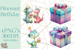 Dinosaur Birthday Clipart PNG, Watercolor Dino Birthday Product Image 1