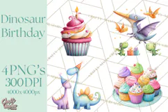 Dinosaur Birthday Clipart PNG, Watercolor Dino Birthday Product Image 1