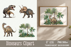 Watercolor Dinosaur Sublimation Clipart | 4 designs Product Image 1