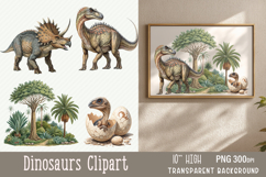 Watercolor Dinosaur Sublimation Clipart | 4 designs Product Image 1