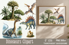 Watercolor Dinosaur Sublimation Clipart | 5 designs Product Image 1