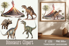 Watercolor Dinosaur Sublimation Clipart | 5 designs Product Image 1