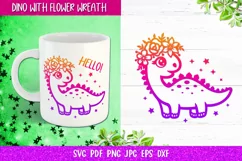 Dinosaur with Flower Wreath SVG, Girl T-Shirt Design SVG Product Image 4
