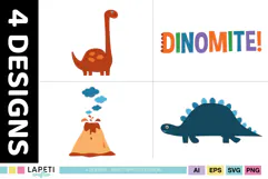 Cute prehistoric graphics with friendly dinosaur characters and playful colors for children's memory albums and creative journaling.