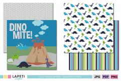 Dinosaur scrapbook paper in blue green purple and gray colors