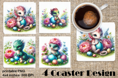 Easter SMALL DINOSAUR Square Coaster Sublimation Design Product Image 1