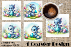 Easter SMALL DINOSAUR Square Coaster Sublimation Design Product Image 1